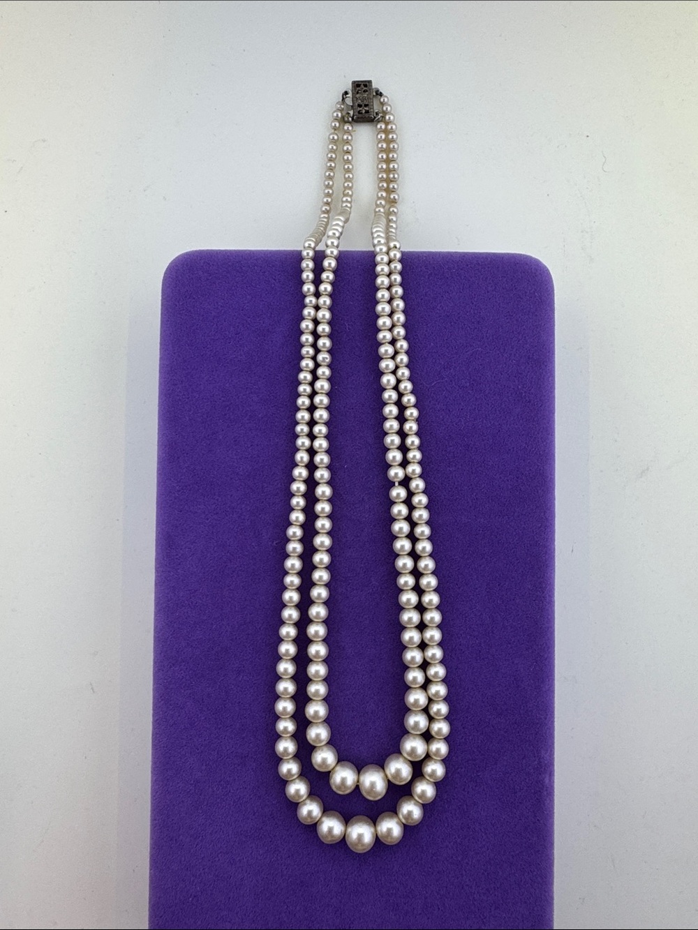 💛 Vintage Sterling Silver Double-Strand White Glass Pearl Necklace | Classic